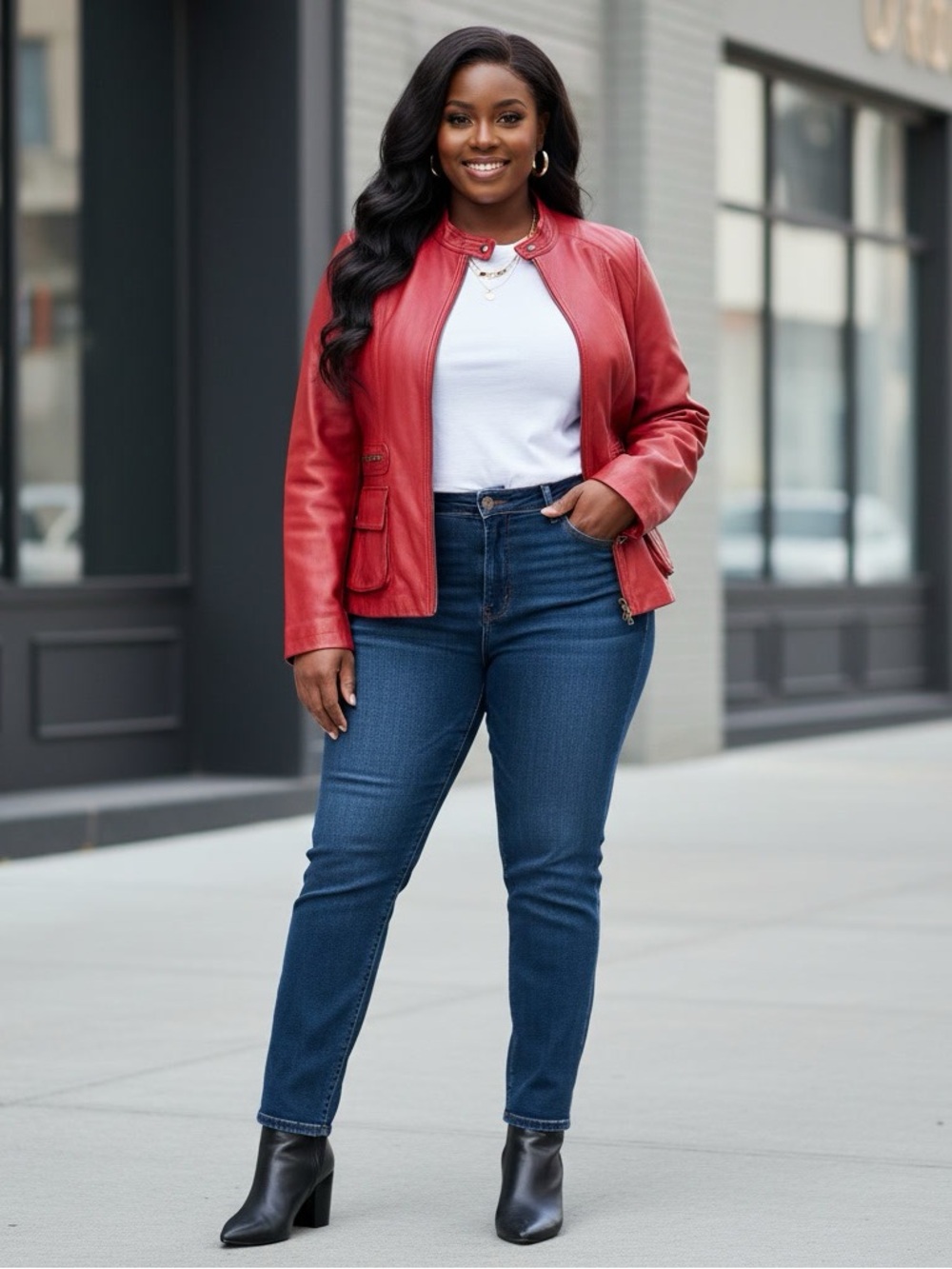 IDEOLOGY Red Genuine Leather Jacket Plus Size 2X Zip Front Utility Pockets